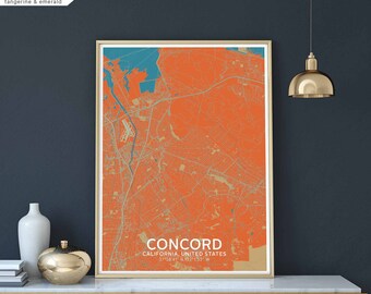 CONCORD California USA map poster black white Hometown City Print Modern Home Decor Office Decoration Wall Art Dorm Bedroom Gift