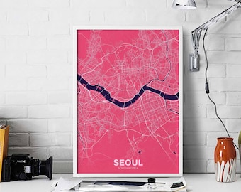 SEOUL South Korea map poster color Hometown City Print Modern Home Decor Office Decoration Wall Art Dorm Bedroom Gift
