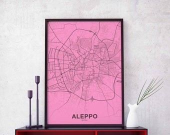 ALEPPO Syria map poster color Hometown City Print Modern Home Decor Office Decoration Wall Art Dorm Bedroom Gift