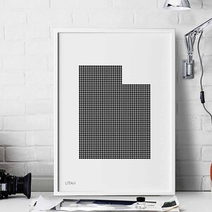 UTAH USA minimal dots Retro Karte Plakat schwarz weiß Wand Dekor Design modern schweizer skandinavisch nordisch Einweihungsparty