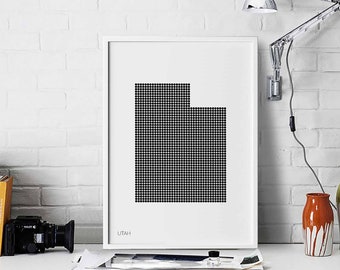 UTAH US state minimal dots retro map poster black white wall decor design modern swiss scandinavian nordic housewarming travel