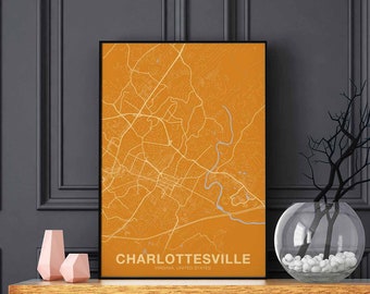 CHARLOTTESVILLE Virginia VA usa map poster color Hometown City Print Modern Home Decor Office Decoration Wall Art Dorm Bedroom Gift
