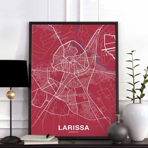 LARISSA Griechenland Karte Poster Farbe Hometown City Print Moderne Wohnkultur Büro Dekoration Wand Kunst Wohnheim Schlafzimmer Geschenk