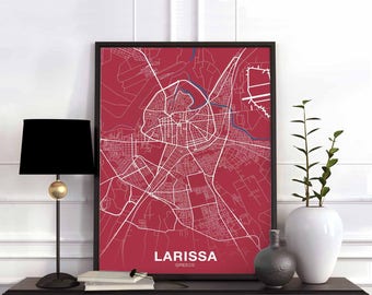 LARISSA Greece map poster color Hometown City Print Modern Home Decor Office Decoration Wall Art Dorm Bedroom Gift