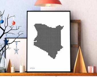 KENYA minimal dots retro map poster black white wall decor design modern swiss scandinavian nordic housewarming travel