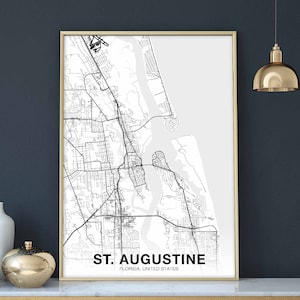 ST AUGUSTINE Floride FL usa carte affiche noir blanc ville natale ville impression moderne décoration maison bureau décoration mur art dortoir chambre cadeau