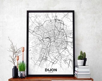 DIJON France map poster black white Hometown City Print Modern Home Decor Office Decoration Wall Art Dorm Bedroom Gift