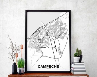 CAMPECHE Mexico map poster Hometown City Print Modern Home Decor Office Decoration Wall Art Dorm Bedroom Gift