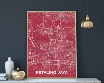 PETALING JAYA Malaysia map poster color Hometown City Print Modern Home Decor Office Decoration Wall Art Dorm Bedroom Gift art