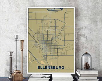 ELLENSBURG Washington WA USA map poster color Hometown City Print Modern Home Decor Office Decoration Wall Art Dorm Bedroom Gift