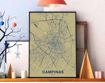 CAMPINAS Brazil map poster color Hometown City Print Modern Home Decor Office Decoration Wall Art Dorm Bedroom Gift