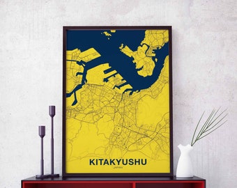 KITAKYUSHU Japan map poster color Hometown City Print Modern Home Decor Office Decoration Wall Art Dorm Bedroom Gift
