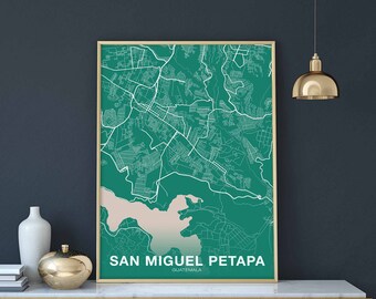 SAN MIGUEL PETAPA Guatemala map poster color Hometown City Print Modern Home Decor Office Decoration Wall Art Dorm Bedroom Gift