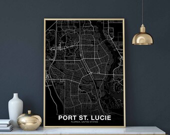 PORT ST LUCIE Florida fl usa map poster black white Hometown City Print Modern Home Decor Office Decoration Wall Art Dorm Bedroom Gift