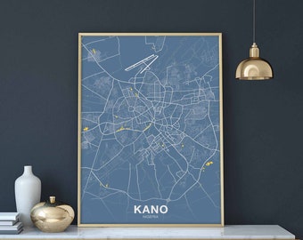 KANO Nigeria map poster color Hometown City Print Modern Home Decor Office Decoration Wall Art Dorm Bedroom Gift