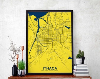 ITHACA New York NY US map poster color Hometown City Print Modern Home Decor Office Decoration Wall Art Dorm Bedroom Gift