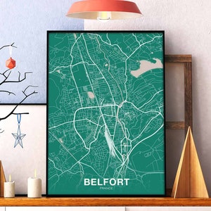 BELFORT France carte affiche couleurs ville natale ville impression moderne décoration maison bureau décoration mur art dortoir chambre cadeau