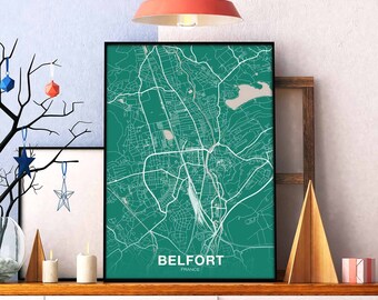 BELFORT France map poster colors Hometown City Print Modern Home Decor Office Decoration Wall Art Dorm Bedroom Gift