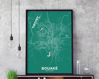 BOUAKE Ivory Coast map poster color Hometown City Print Modern Home Decor Office Decoration Wall Art Dorm Bedroom Gift