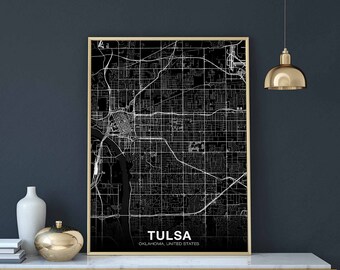 TULSA Oklahoma OK USA map poster black white Hometown City Print Modern Home Decor Office Decoration Wall Art Dorm Bedroom Gift