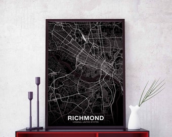 RICHMOND Virginia map poster Hometown City Print Modern Home Decor Office Decoration Wall Art Dorm Bedroom Gift