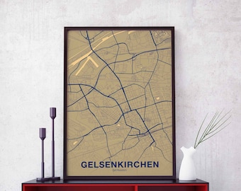 GELSENKIRCHEN Germany map poster color Hometown City Print Modern Home Decor Office Decoration Wall Art Dorm Bedroom Gift