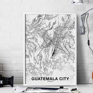 Mapa da capital da GUATEMALA pôster Cidade natal Impressão Decoração moderna para casa Decoração para escritório Arte de parede Dormitório Quarto Presente