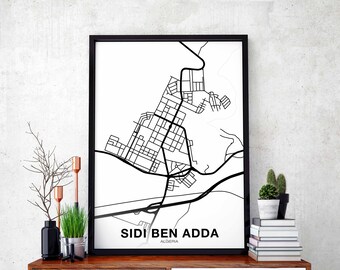 SIDI BEN ADDA Algeria map poster Hometown City Print Modern Home Decor Office Decoration Wall Art Dorm Bedroom Gift