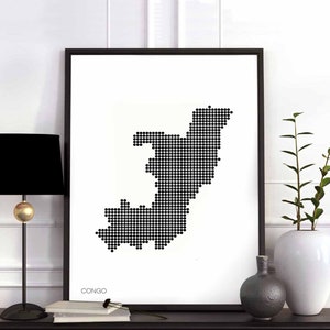 KONGO Landkarte Poster schwarz weiß mit Punkten retro Wand Dekor Design modern schweizerisch skandinavisch Einweihungsparty
