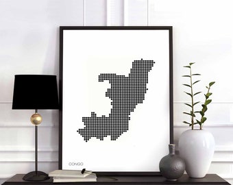 CONGO minimal dots retro map poster black white wall decor design modern swiss scandinavian nordic housewarming travel