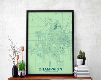 CHAMPAIGN Illinois IL USA poster color Hometown City Print Modern Home Decor Office Decoration Wall Art Dorm Bedroom Gift