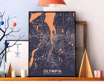OLYMPIA Washington WA US map poster color Hometown City Print Modern Home Decor Office Decoration Wall Art Dorm Bedroom Gift