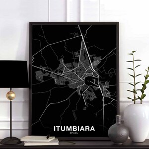 Póster de mapa de Brasil de ITUMBIARA, en blanco y negro, impresión de ciudad natal, decoración moderna para el hogar, decoración de oficina, arte de pared, dormitorio, regalo