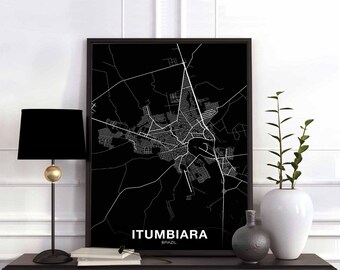 ITUMBIARA Brazil map poster black white Hometown City Print Modern Home Decor Office Decoration Wall Art Dorm Bedroom Gift