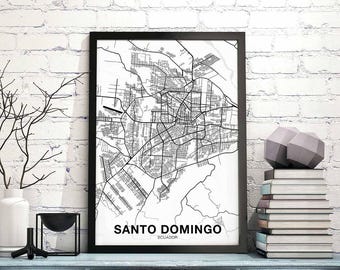 SANTO DOMINGO Ecuador map poster black white Hometown City Print Modern Home Decor Office Decoration Wall Art Dorm Bedroom Gift