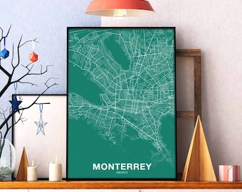 MONTERREY Mexico poster color Hometown City Print Modern Home Decor Office Decoration Wall Art Dorm Bedroom Gift