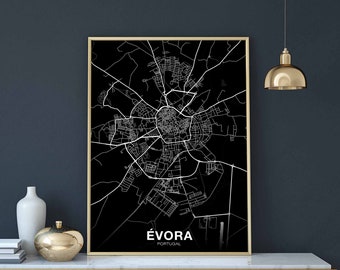 EVORA Portugal map poster black white Hometown City Print Modern Home Decor Office Decoration Wall Art Dorm Bedroom Gift