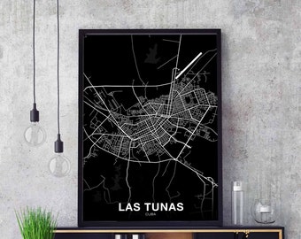 LAS TUNAS Cuba map poster black white Hometown City Print Modern Home Decor Office Decoration Wall Art Dorm Bedroom Gift