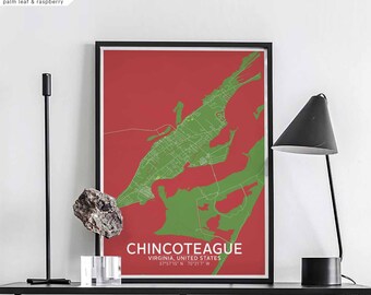 CHINCOTEAGUE Virginia USA map poster black white Hometown City Print Modern Home Decor Office Decoration Wall Art Dorm Bedroom Gift