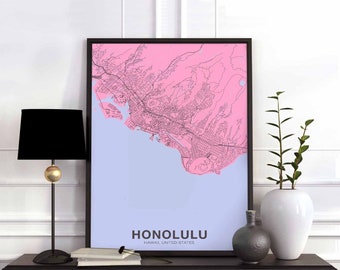 HONOLULU Hawaii HI USA poster color Hometown City Print Modern Home Decor Office Decoration Wall Art Dorm Bedroom Gift