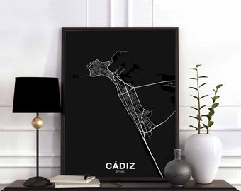 CADIZ Spain map poster black white Hometown City Print Modern Home Decor Office Decoration Wall Art Dorm Bedroom Gift