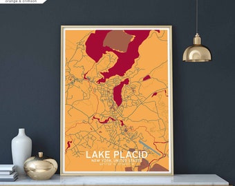 LAKE PLACID New York USA map poster black white Hometown City Print Modern Home Decor Office Decoration Wall Art Dorm Bedroom Gift