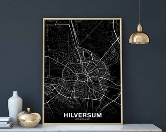 HILVERSUM Netherlands map poster black white Hometown City Print Modern Home Decor Office Decoration Wall Art Dorm Bedroom Gift