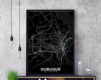 DUBUQUE Iowa IA USA map poster black white Hometown City Print Modern Home Decor Office Decoration Wall Art Dorm Bedroom Gift