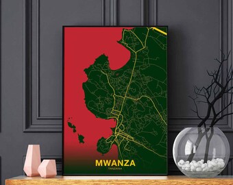 MWANZA Tanzania poster color Hometown City Print Modern Home Decor Office Decoration Wall Art Dorm Bedroom Gift