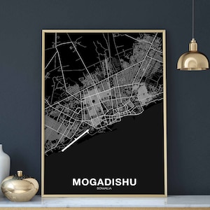 MOGADISHU somalie carte affiche noir blanc ville natale ville impression moderne décor à la maison bureau décoration mur art dortoir chambre cadeau
