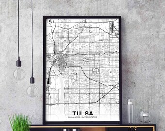 TULSA Oklahoma OK USA map poster black white Hometown City Print Modern Home Decor Office Decoration Wall Art Dorm Bedroom Gift