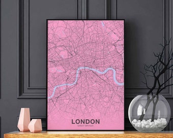 LONDON Great Britain map poster color Hometown City Print Modern Home Decor Office Decoration Wall Art Dorm Bedroom Gift