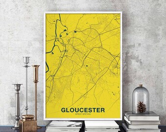 GLOUCESTER Great Britain UK map poster colors Hometown City Print Modern Home Decor Office Decoration Wall Art Dorm Bedroom Gift
