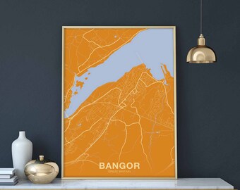BANGOR Great Britain poster color Hometown City Print Modern Home Decor Office Decoration Wall Art Dorm Bedroom Gift